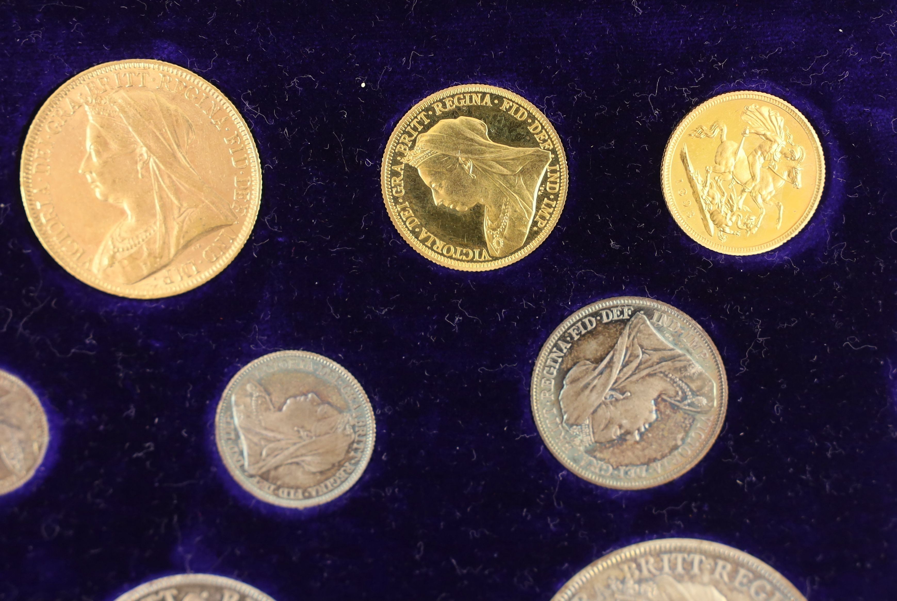 UK coins, a cased Victoria 1893 gold and silver proof coin set